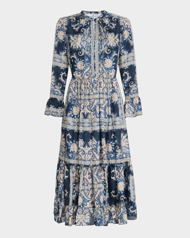 Lucrezia Tiered Paisley-Print Midi Dress